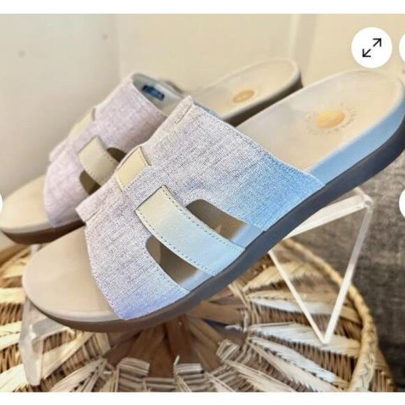 Revitalign Orthotic Linen & Leather Slide Sandals Lisbon Linen 9 D Comfort - Picture 2 of 6